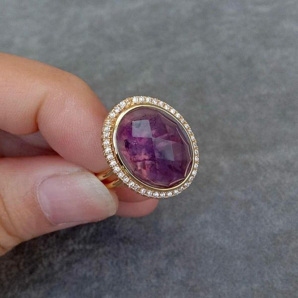 Amethyst | 14x18mm Oval Purple Amethyst Rhinestone Pave Adjustable