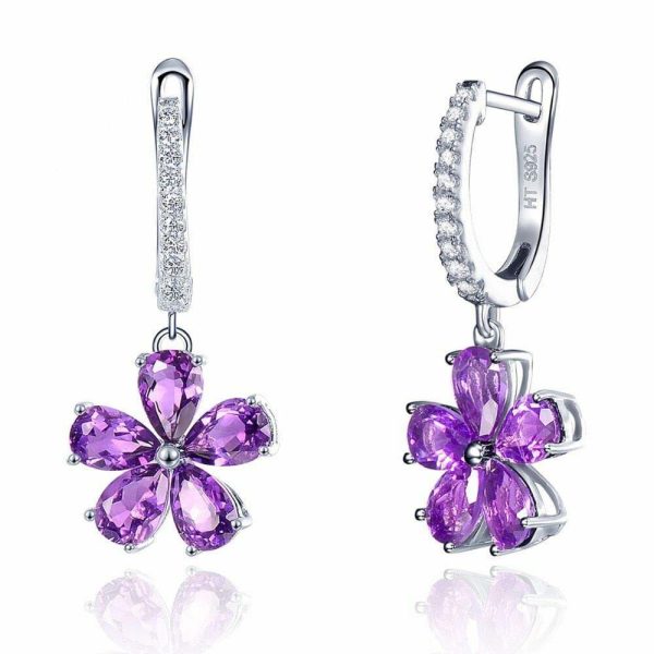 Amethyst | African Amethyst Flower Drop Earrings – 925 Sterling Silver