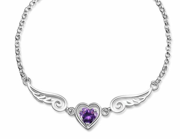 Amethyst | Amethyst Heart Angel Wings Bracelet Purple