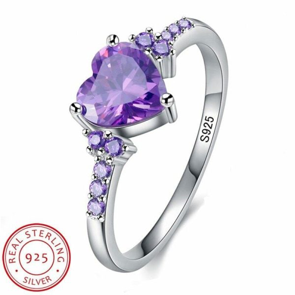 Amethyst | Amethyst Heart Shape Crystal- 925 Sterling Silver