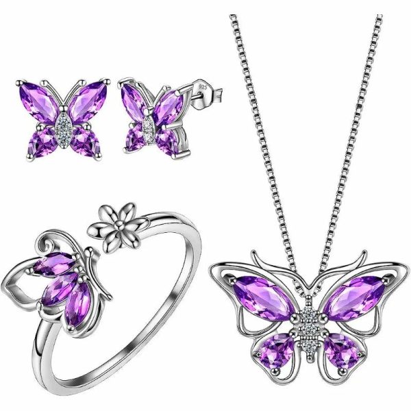 Amethyst | Butterfly Jewelry Set Butterflies Amethyst Birthstone