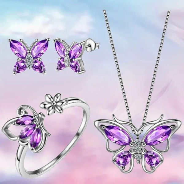 Amethyst | Butterfly Jewelry Set Butterflies Amethyst Birthstone