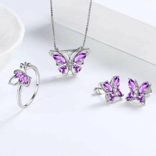 Amethyst | Butterfly Jewelry Set Butterflies Amethyst Birthstone