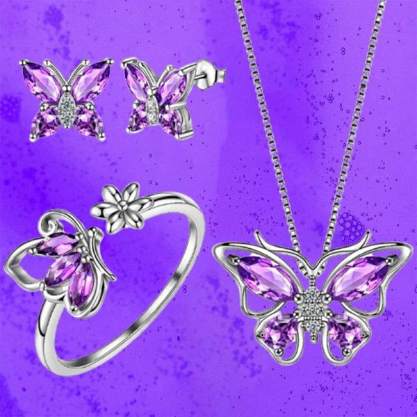 Amethyst | Butterfly Jewelry Set Butterflies Amethyst Birthstone