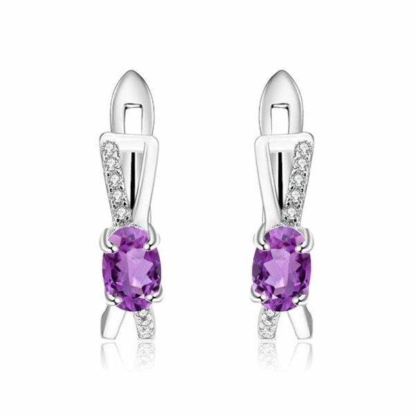 Amethyst | Natural Amethyst Clip Earrings – 925 Sterling Silver Gold