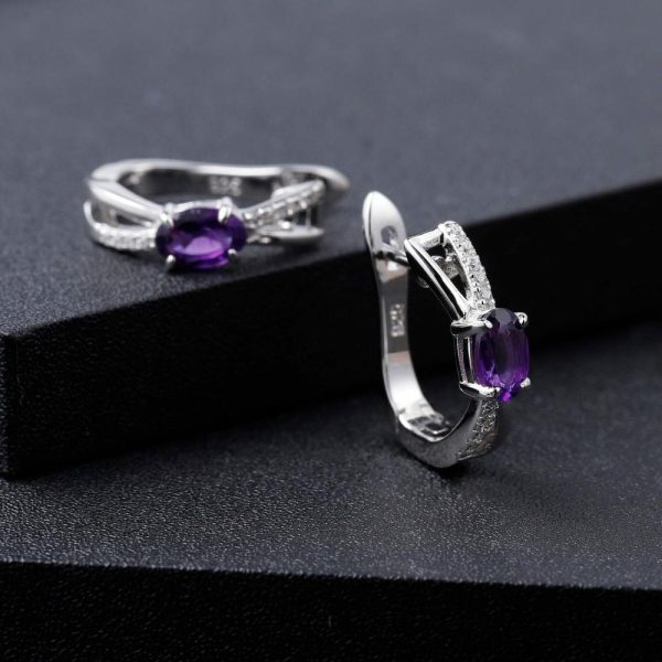 Amethyst | Natural Amethyst Clip Earrings – 925 Sterling Silver Gold