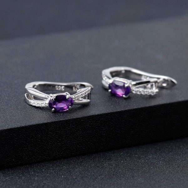 Amethyst | Natural Amethyst Clip Earrings – 925 Sterling Silver Gold