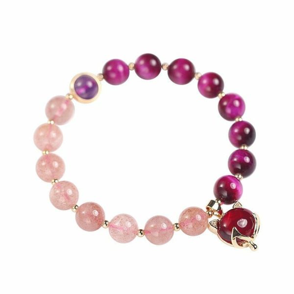 Amethyst | Natural Strawberry Crystal/Amethyst/Rose Red Tiger Eye Beads Bracelet