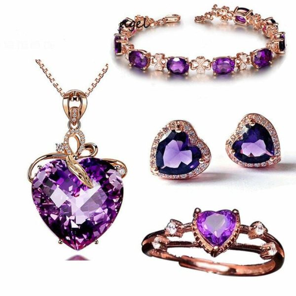 Amethyst | Romantic Heart Shaped Amethyst Gemstone Jewelry Set