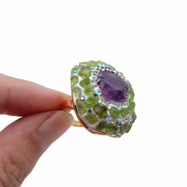 Amethyst | Rough Raw Amethyst Peridot Adjustable