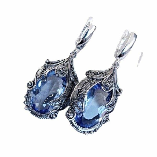 Aquamarine | Fashion Aquamarine Retro Crystal Earrings Rhodium Plated