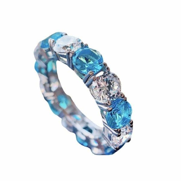 Aquamarine | Round Cut Diamond and Aquamarine- 925 Sterling Silver Gold