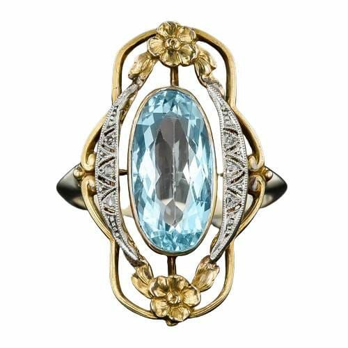 Aquamarine | Vintage Aesthetic Flower Design Aquamarine Silver