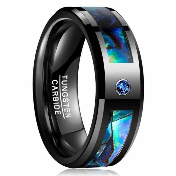 Black Opal | 8MM Men Black Tungsten Opal Carbide