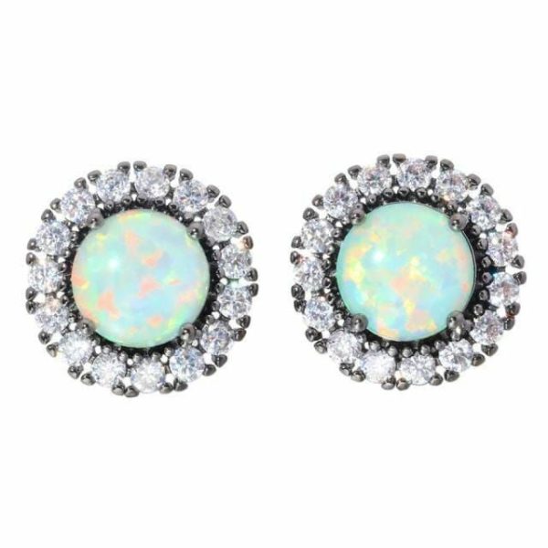 Black Opal | Green Fire Opal Stud Earrings