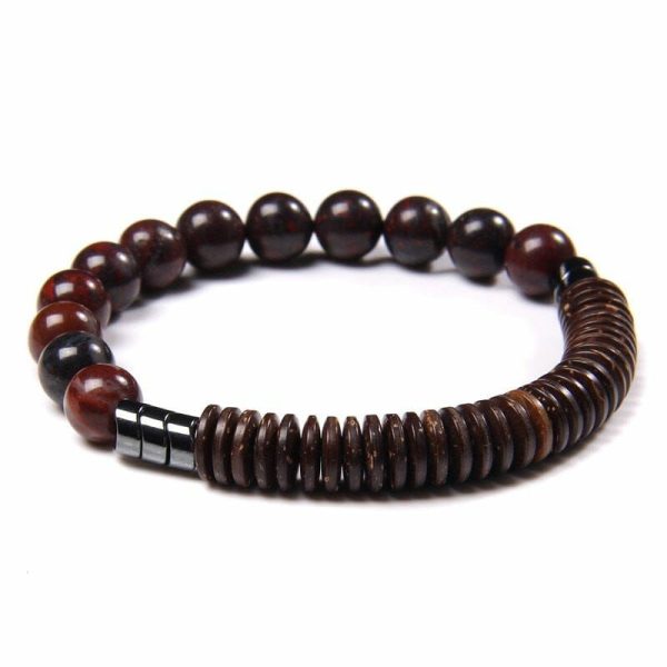 Bloodstone | Bloodstone and Wood Flake Ethnic Bracelet Bloodstone