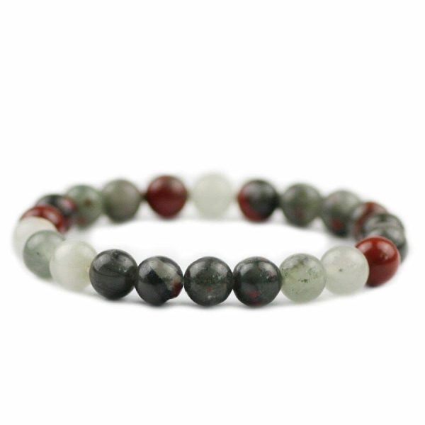 Bloodstone | Braided/Elastic Rope Natural Bloodstone Charm Bracelet