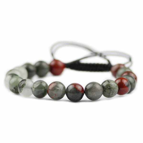 Bloodstone | Braided/Elastic Rope Natural Bloodstone Charm Bracelet