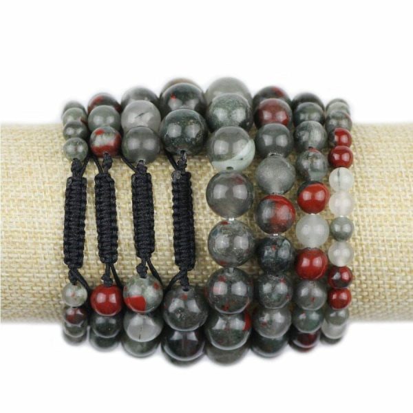 Bloodstone | Braided/Elastic Rope Natural Bloodstone Charm Bracelet