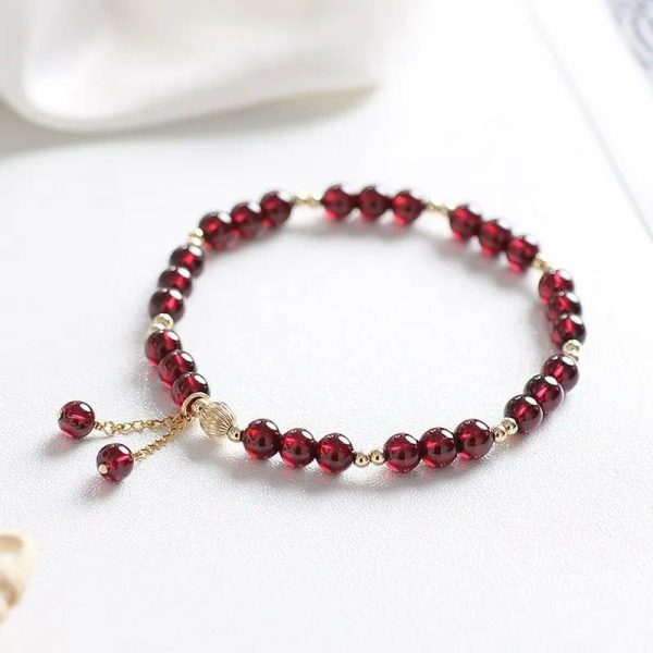 Bracelets | 14k Gold Filled Natural Garnet Crystal Stone Beaded Strand Thin