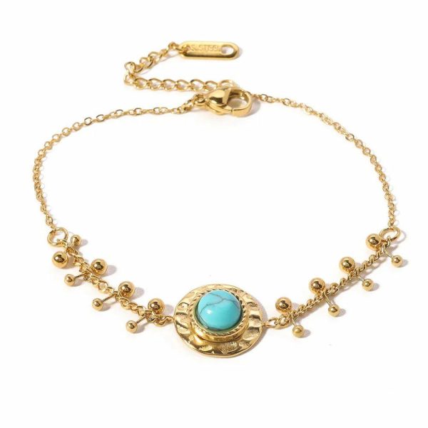 Bracelets | 18K Gold-Plated Stainless Steel Bracelet Vintage Natural Stone Turquoise