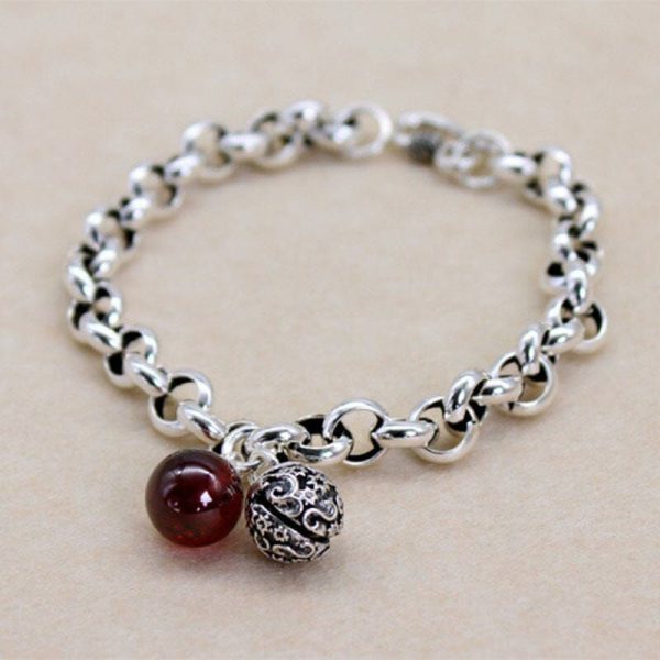 Bracelets | Ruby Round Pendant Chain Bracelet