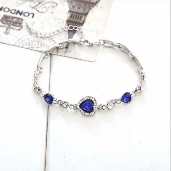 Bracelets | Sapphire Crystal Heart Charm Bracelet