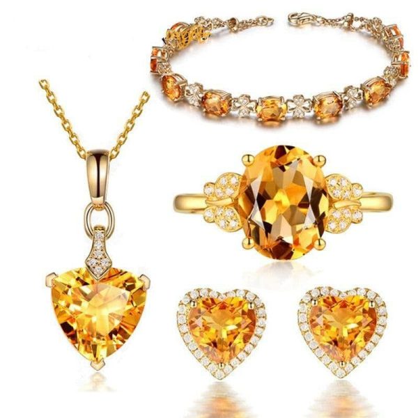 Citrine | 18k Gold Romantic Heart Shaped Citrine Yellow Gemstone Jewelry Set