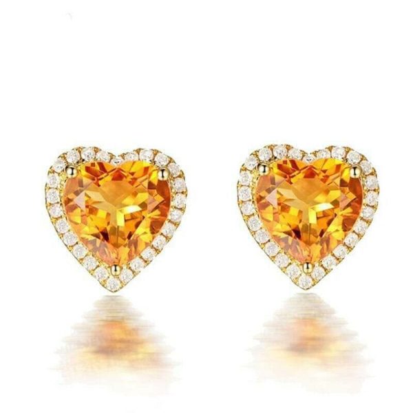 Citrine | 18k Gold Romantic Heart Shaped Citrine Yellow Gemstone Jewelry Set