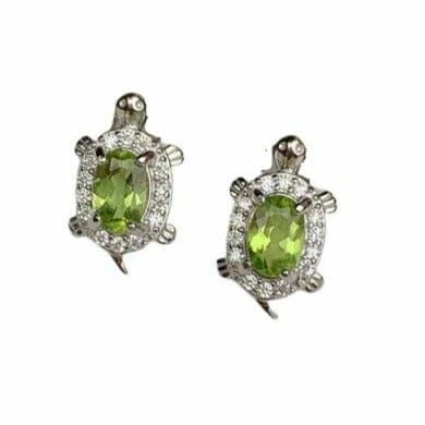 Earrings | 100% Genuine Natural Peridot Turtle  Stud Earrings – 925 Sterling Silver