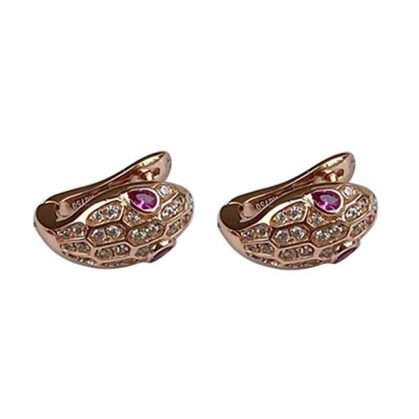 Earrings | 14K Rose Gold Crystal Ruby Snake Head Earrings