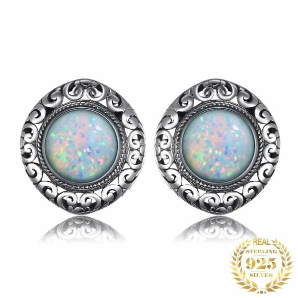 Earrings | 2.5ct Cabochon Opal 925 Sterling Silver Stud Earrings