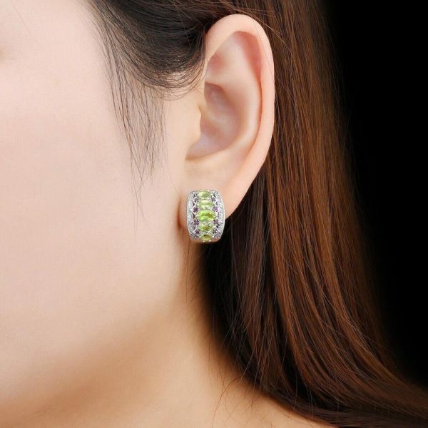 Earrings | 2.85 Carats Peridot 925 Sterling Silver Hoop Earrings