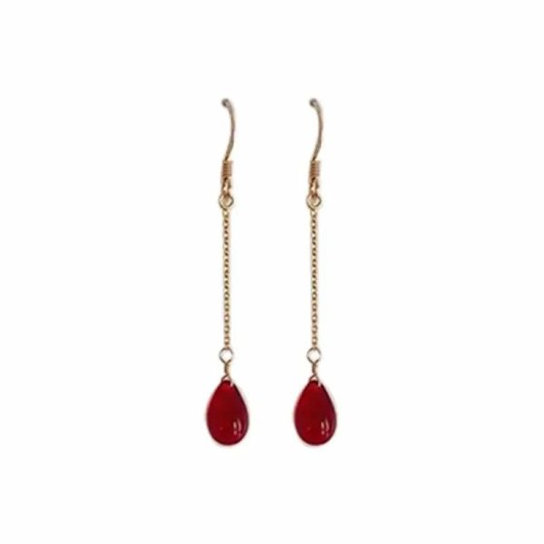 Earrings | Drop-shaped Ruby Long Pendant Earrings