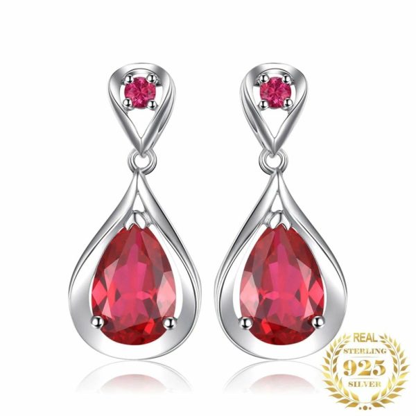 Earrings | Water Drop 7.6ct  Red Ruby 925 Sterling Silver Dangle Drop Earrings Rose Gold