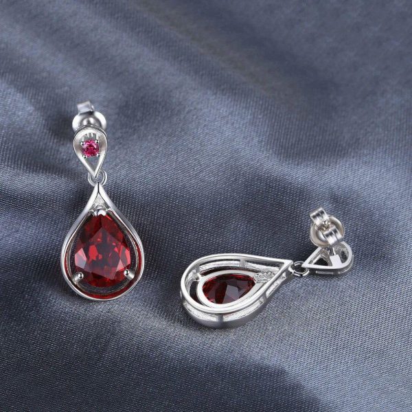 Earrings | Water Drop 7.6ct  Red Ruby 925 Sterling Silver Dangle Drop Earrings Rose Gold