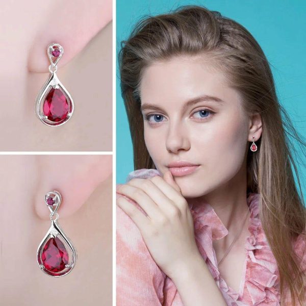 Earrings | Water Drop 7.6ct  Red Ruby 925 Sterling Silver Dangle Drop Earrings Rose Gold