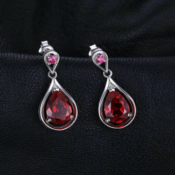 Earrings | Water Drop 7.6ct  Red Ruby 925 Sterling Silver Dangle Drop Earrings Rose Gold