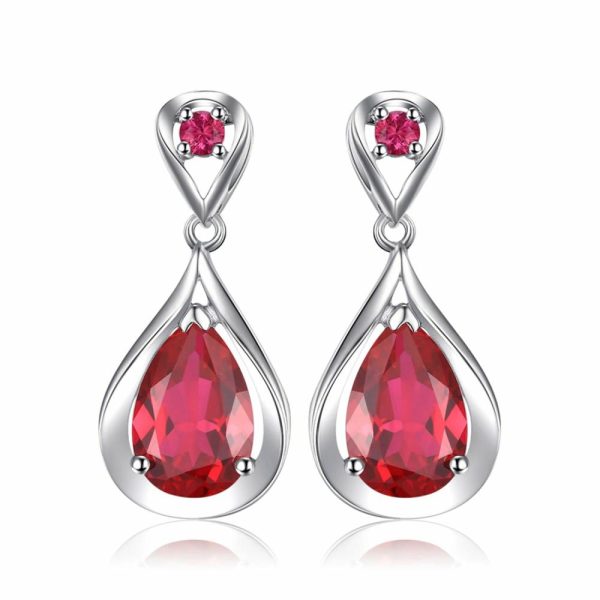 Earrings | Water Drop 7.6ct  Red Ruby 925 Sterling Silver Dangle Drop Earrings Rose Gold