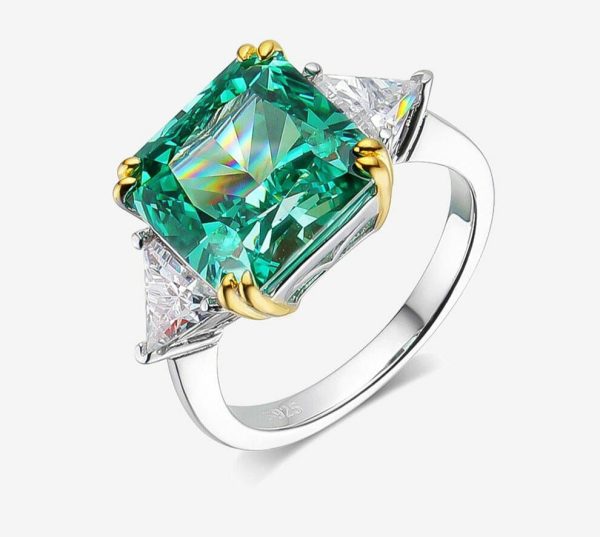 Emerald | 10*10mm Diamond and Emerald 925 Sterling Silver