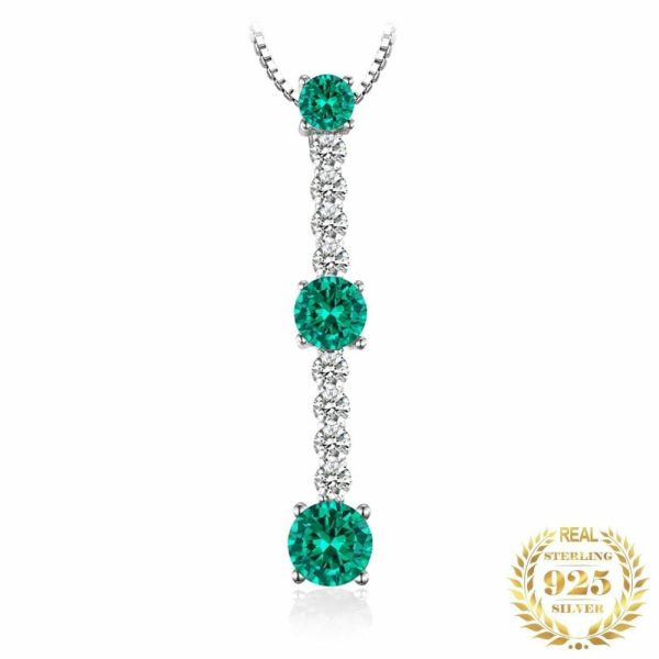 Emerald | 3 Round Stone Green Emerald Pendant – 925 Sterling Silver