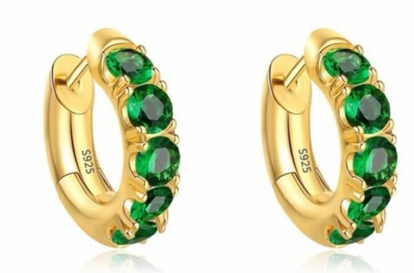 Emerald | 5 Emerald Stones Gold Earrings