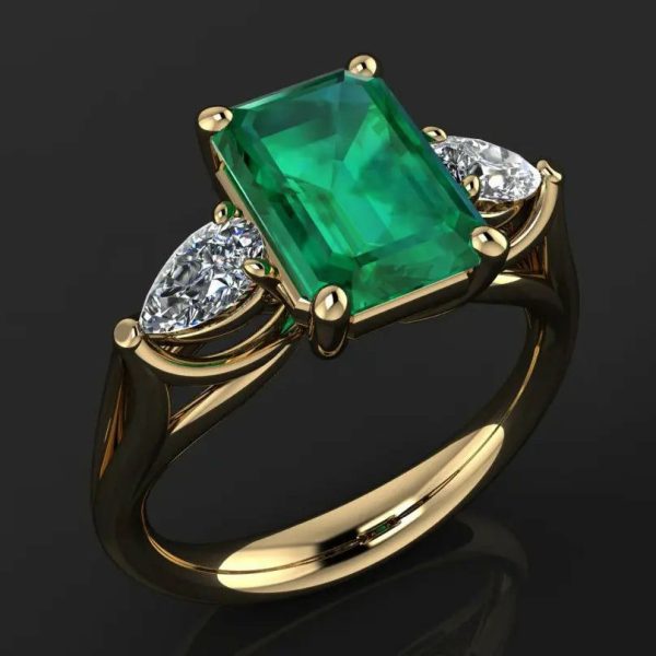 Emerald | Bague  14k Gold color Green Emerald