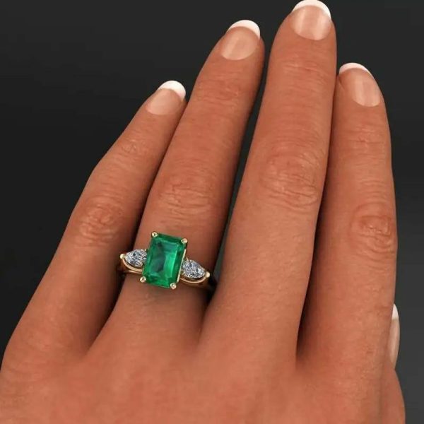 Emerald | Bague  14k Gold color Green Emerald