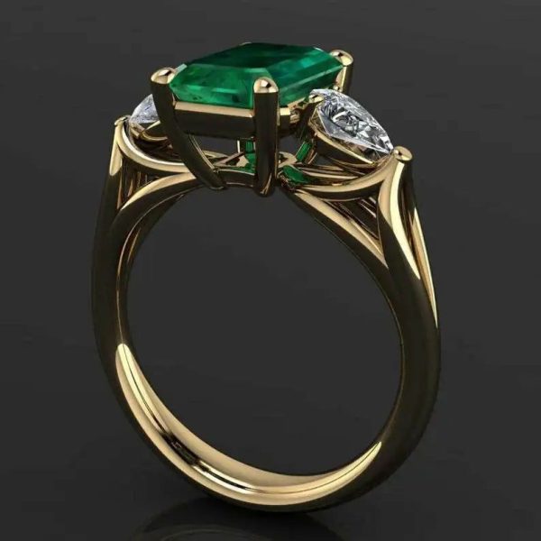 Emerald | Bague  14k Gold color Green Emerald