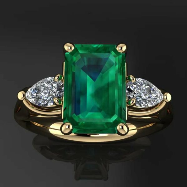 Emerald | Bague  14k Gold color Green Emerald