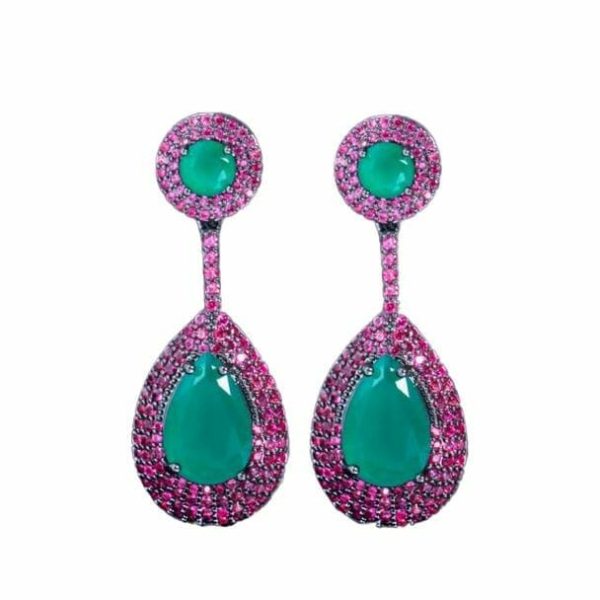 Emerald | Brazilian Emerald Pink Topaz Drop Earrings – 925 Sterling Silver