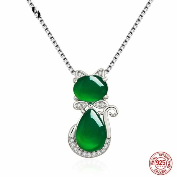 Emerald | Cat Style 925 Sterling Silver Emerald Jewelry Set