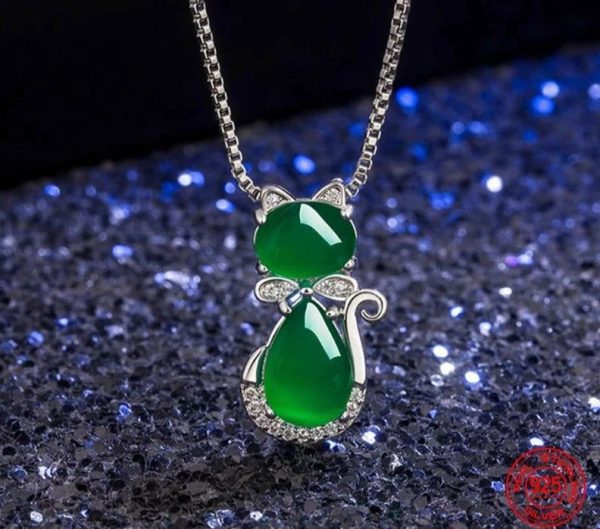 Emerald | Cat Style 925 Sterling Silver Emerald Jewelry Set