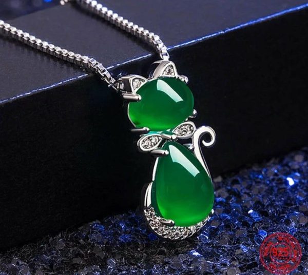 Emerald | Cat Style 925 Sterling Silver Emerald Jewelry Set